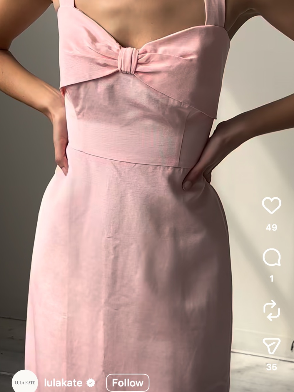 LulaKate Pink Bow-Front Midi Dress